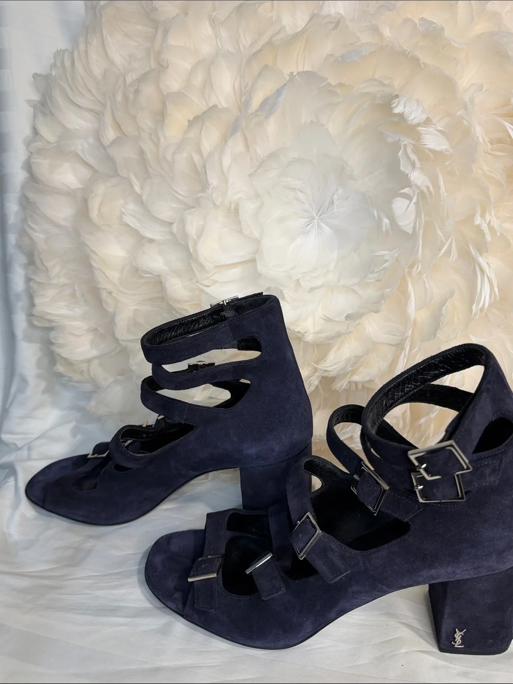 Saint Laurent Paris Navy Suede Multi-Strap Cage Sandals – Size 41